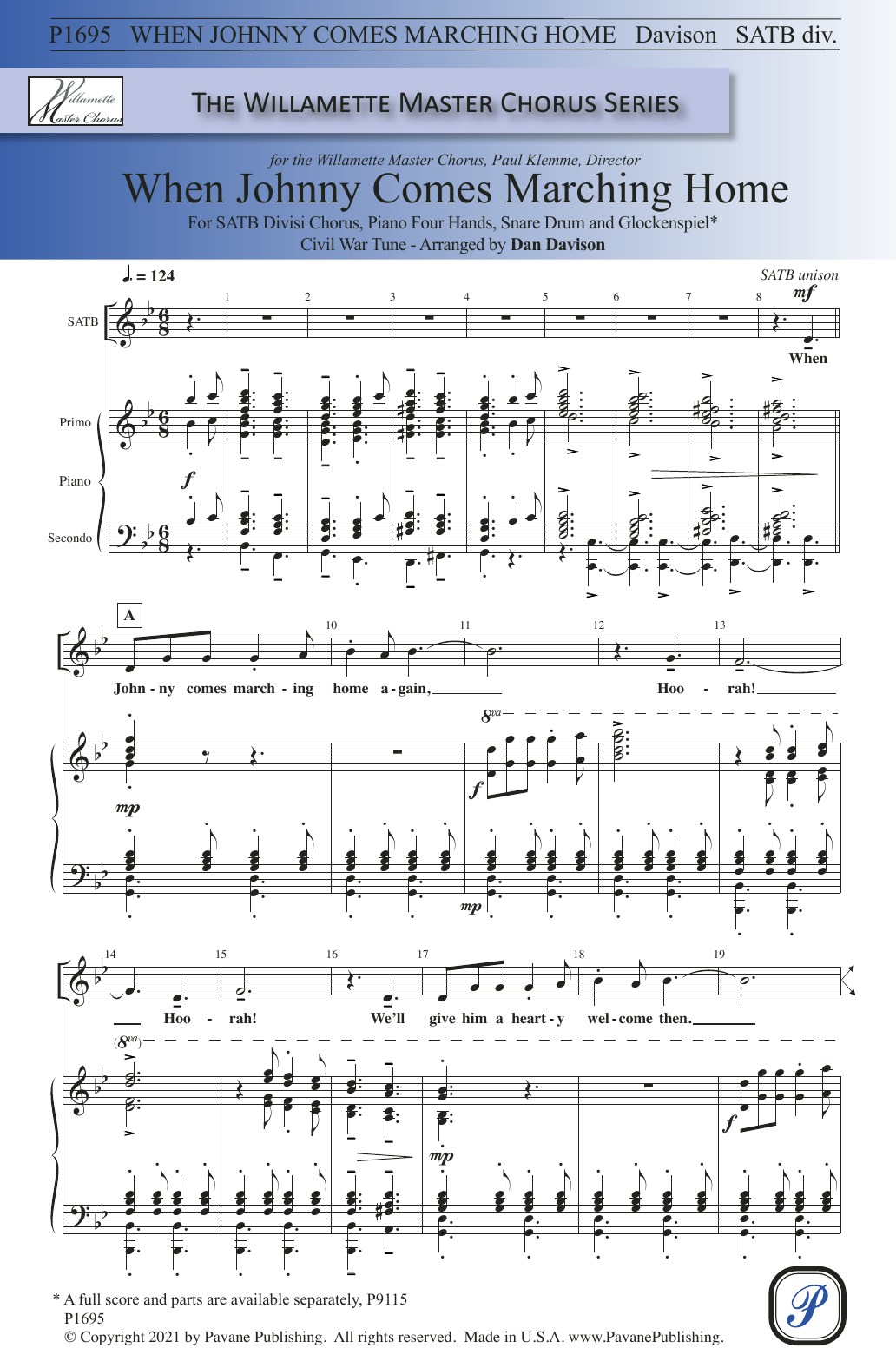 Civil War Tune When Johnny Comes Marching Home (arr. Dan Davison) sheet music notes and chords arranged for SATB Choir