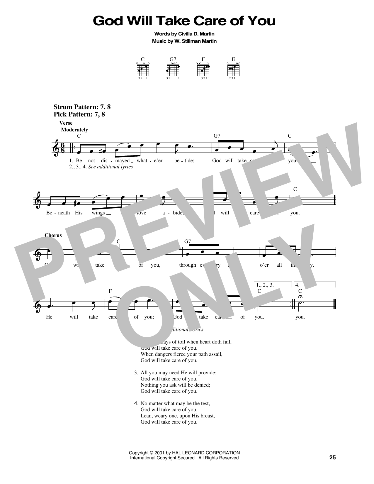 Civilla D. Martin God Will Take Care Of You sheet music notes and chords arranged for Piano Chords/Lyrics