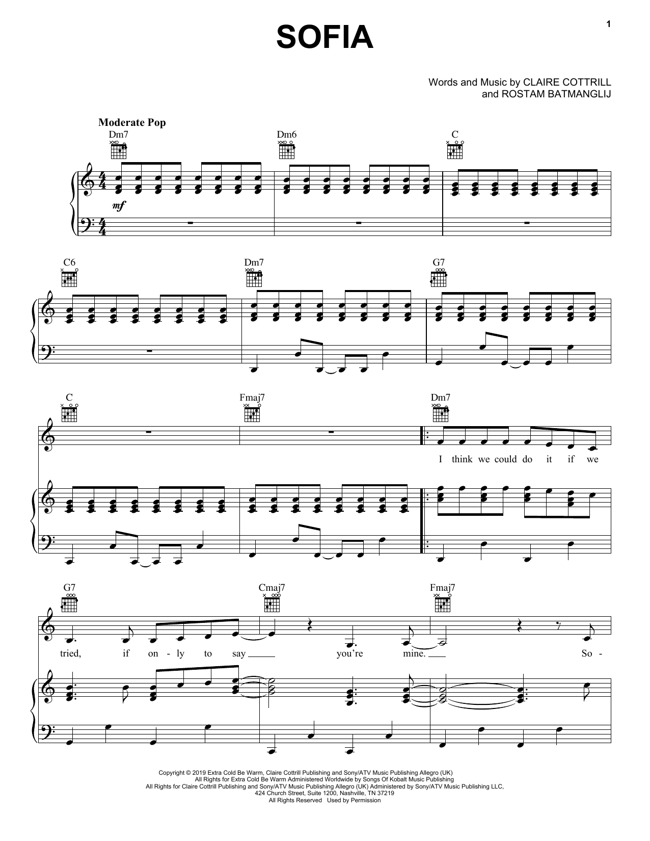 Clairo Sofia sheet music notes and chords arranged for Piano, Vocal & Guitar Chords (Right-Hand Melody)
