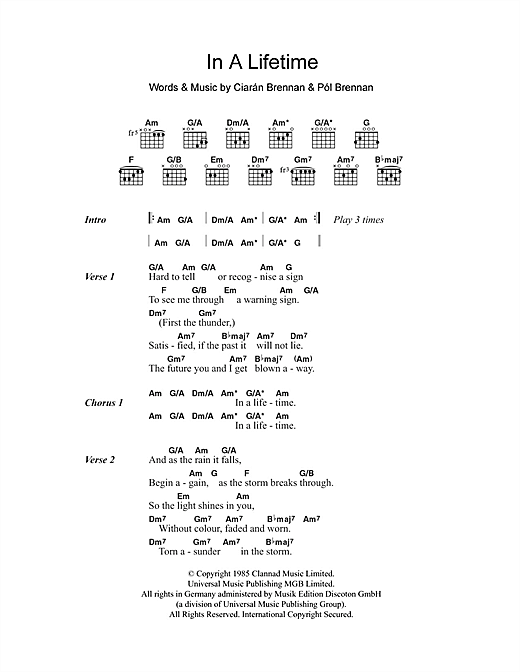 Clannad In A Lifetime sheet music notes and chords arranged for Guitar Chords/Lyrics