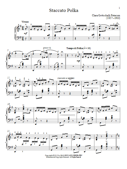 Clara Gottschalk Peterson Staccato Polka sheet music notes and chords arranged for Piano Solo