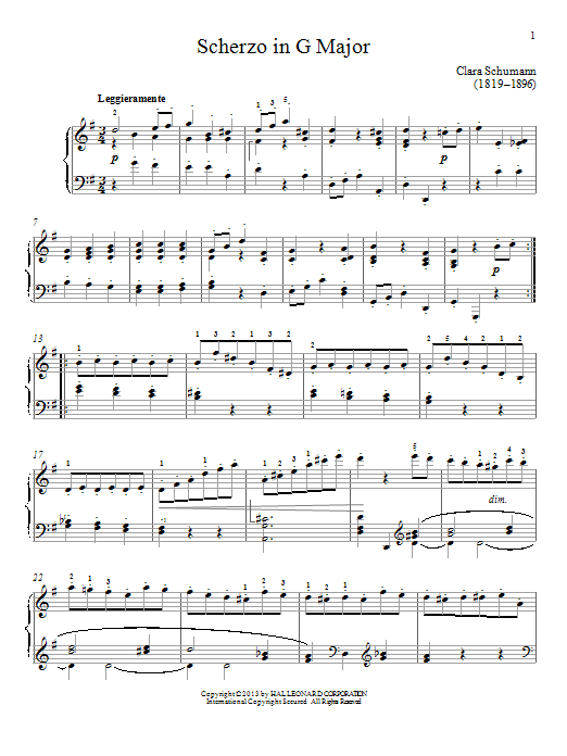 Clara Schumann Scherzo In G Major sheet music notes and chords arranged for Piano Solo