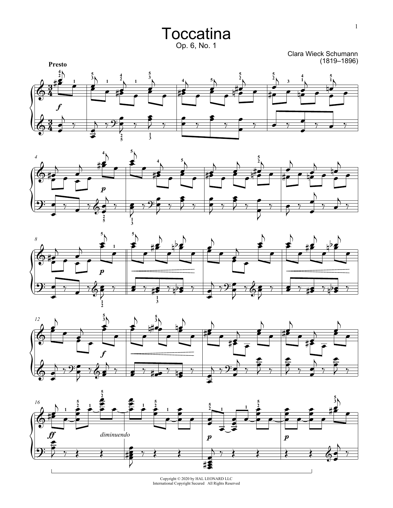 Clara Schumann Toccatina, Op. 6 sheet music notes and chords arranged for Educational Piano