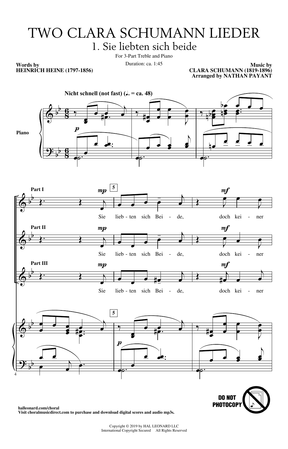 Clara Schumann Two Clara Schumann Lieder (arr. Nathan Payant) sheet music notes and chords arranged for SSA Choir