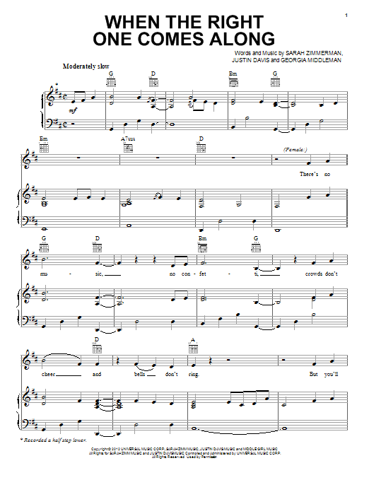 Clare Bowen and Sam Palladio When The Right One Comes Along sheet music notes and chords arranged for Piano, Vocal & Guitar Chords (Right-Hand Melody)