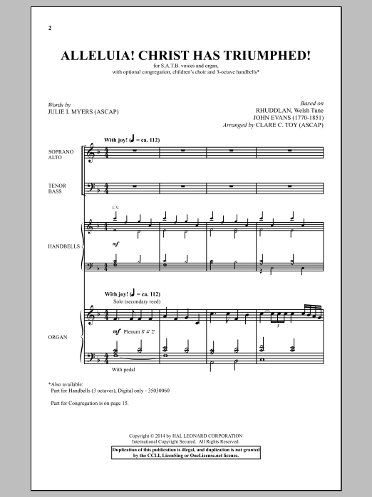 Clare C. Toy Alleluia! Christ Has Triumphed! sheet music notes and chords arranged for Handbells
