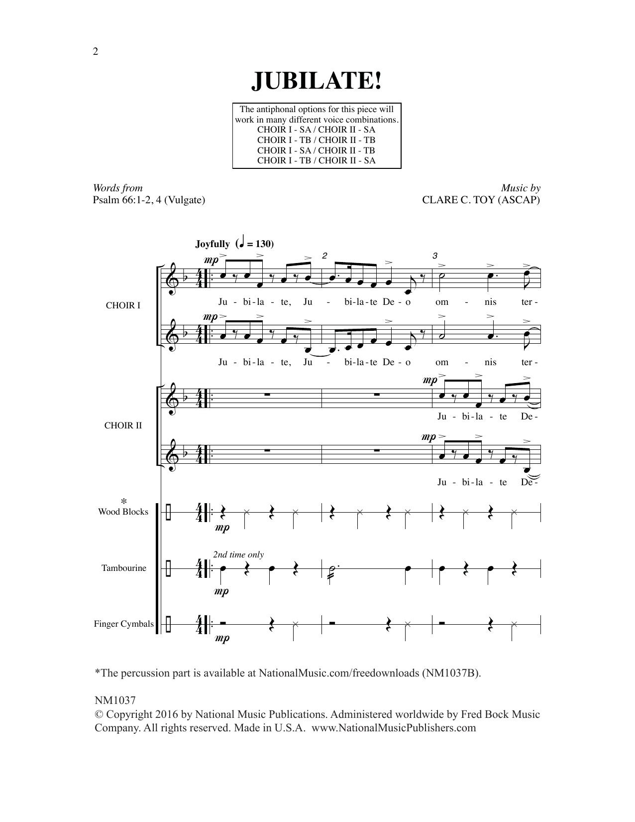 Clare C. Toy Jubilate! sheet music notes and chords arranged for SATB Choir