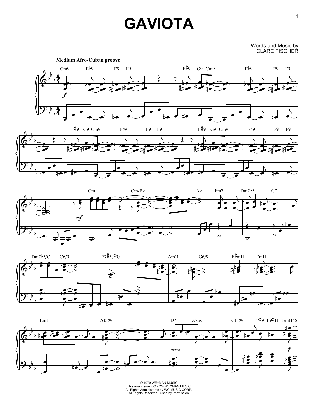Clare Fischer Gaviota (arr. Brent Edstrom) sheet music notes and chords arranged for Piano Solo