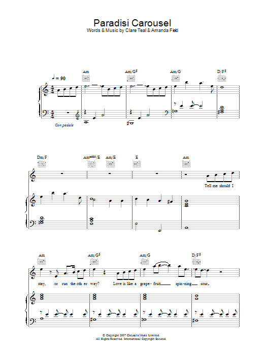 Clare Teal Paradisi Carousel sheet music notes and chords arranged for Piano, Vocal & Guitar Chords
