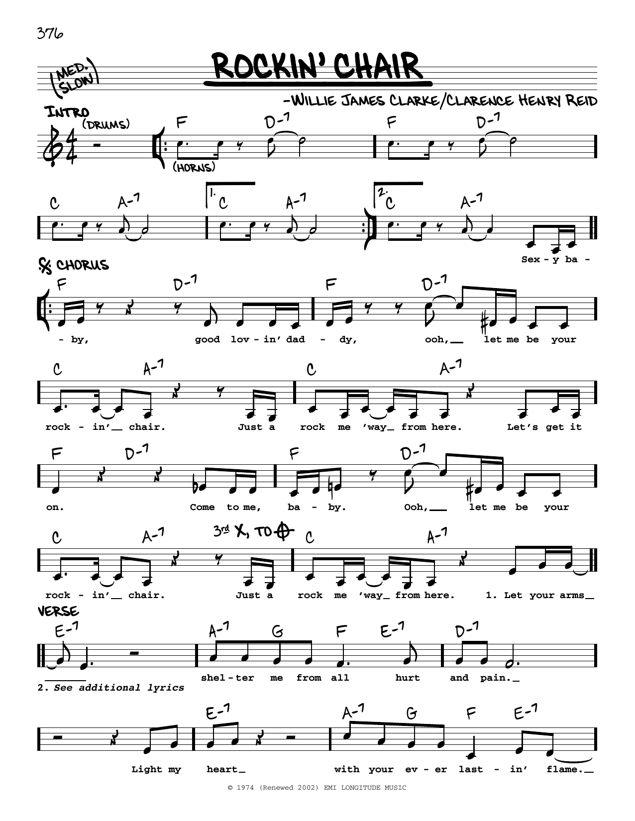 Clarence Henry Reid Rockin' Chair sheet music notes and chords arranged for Real Book – Melody & Chords