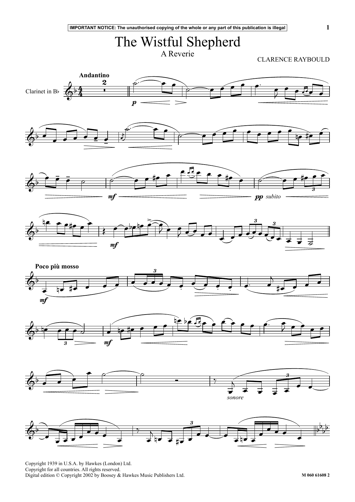 Clarence Raybould The Wistful Shepherd (A Reverie) sheet music notes and chords arranged for Instrumental Solo