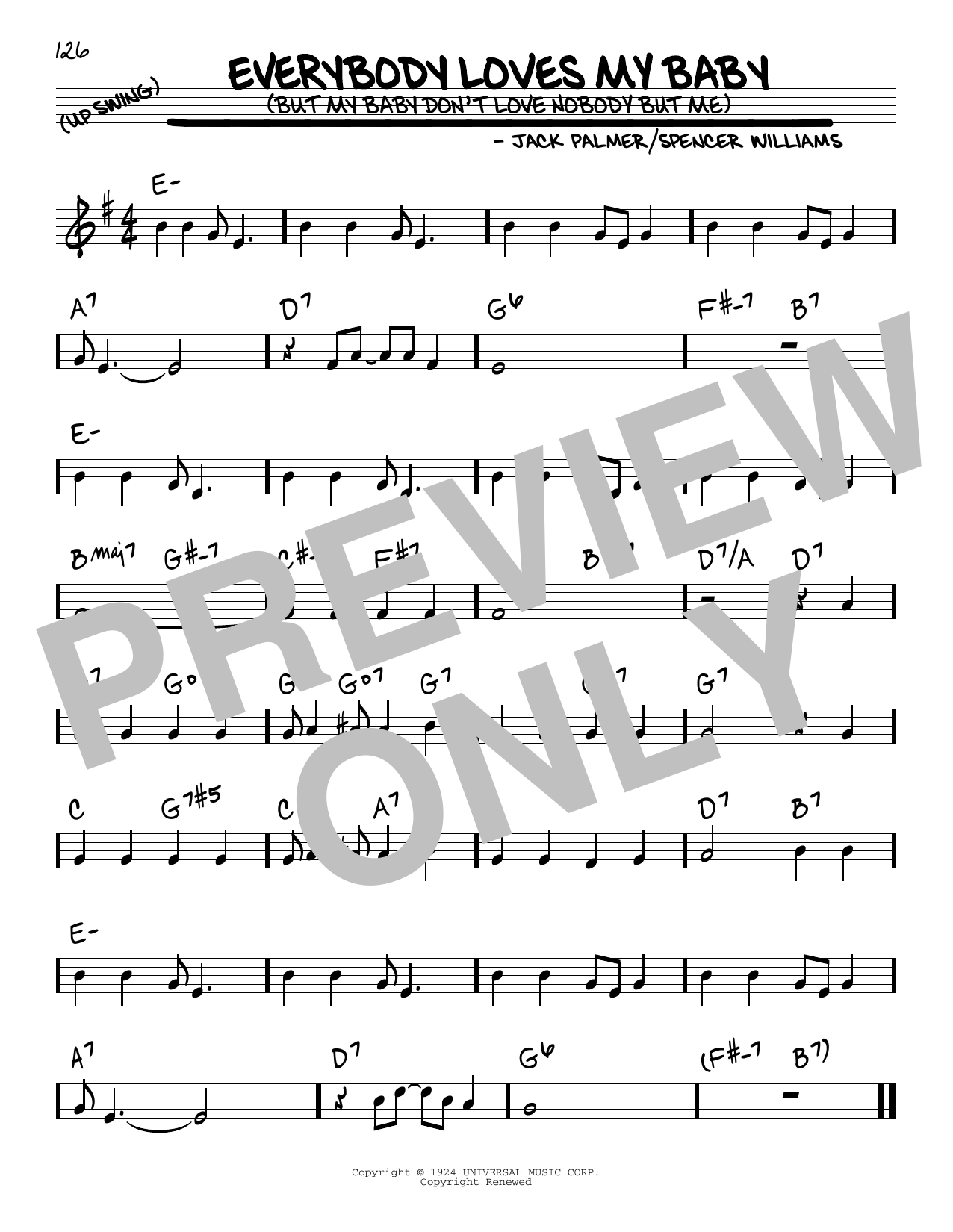 Clarence Williams and The Blue Five Everybody Loves My Baby (But My Baby Don't Love Nobody But Me) sheet music notes and chords arranged for Real Book – Melody & Chords