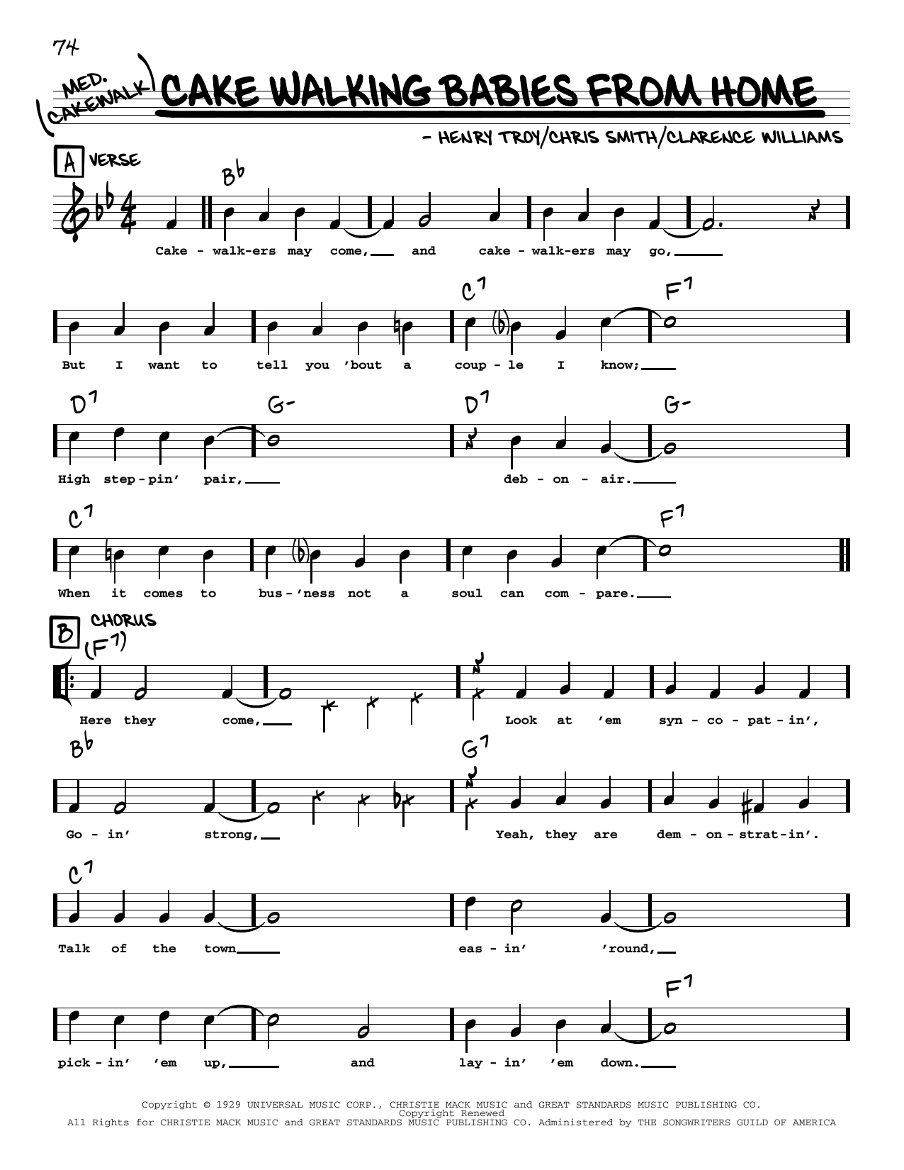 Clarence Williams' Blue Five Cake Walking Babies From Home (arr. Robert Rawlins) sheet music notes and chords arranged for Real Book – Melody, Lyrics & Chords
