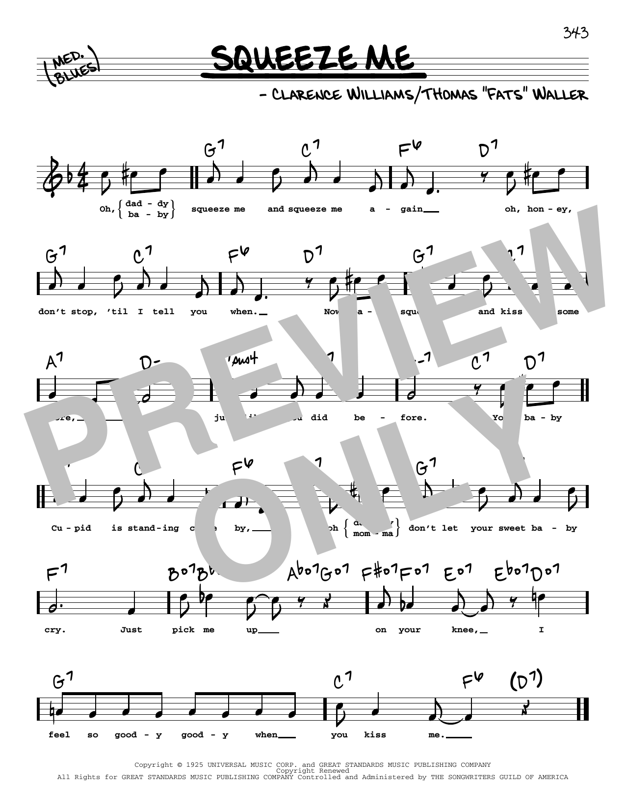 Clarence Williams Squeeze Me (High Voice) sheet music notes and chords arranged for Real Book – Melody, Lyrics & Chords