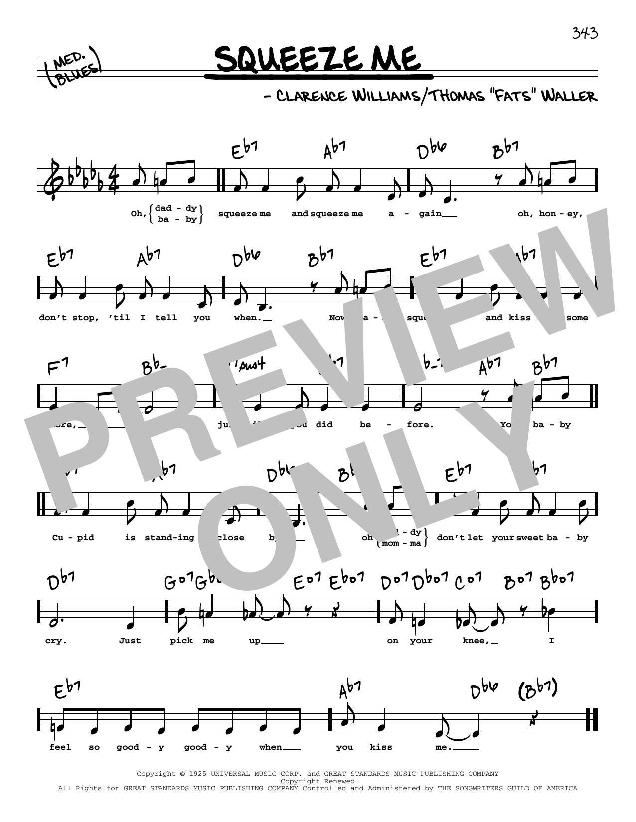 Clarence Williams Squeeze Me (Low Voice) sheet music notes and chords arranged for Real Book – Melody, Lyrics & Chords