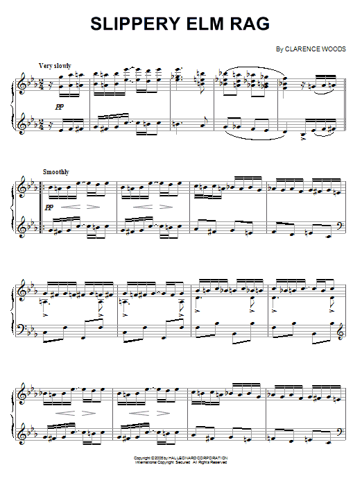 Clarence Woods Slippery Elm Rag sheet music notes and chords arranged for Piano Solo