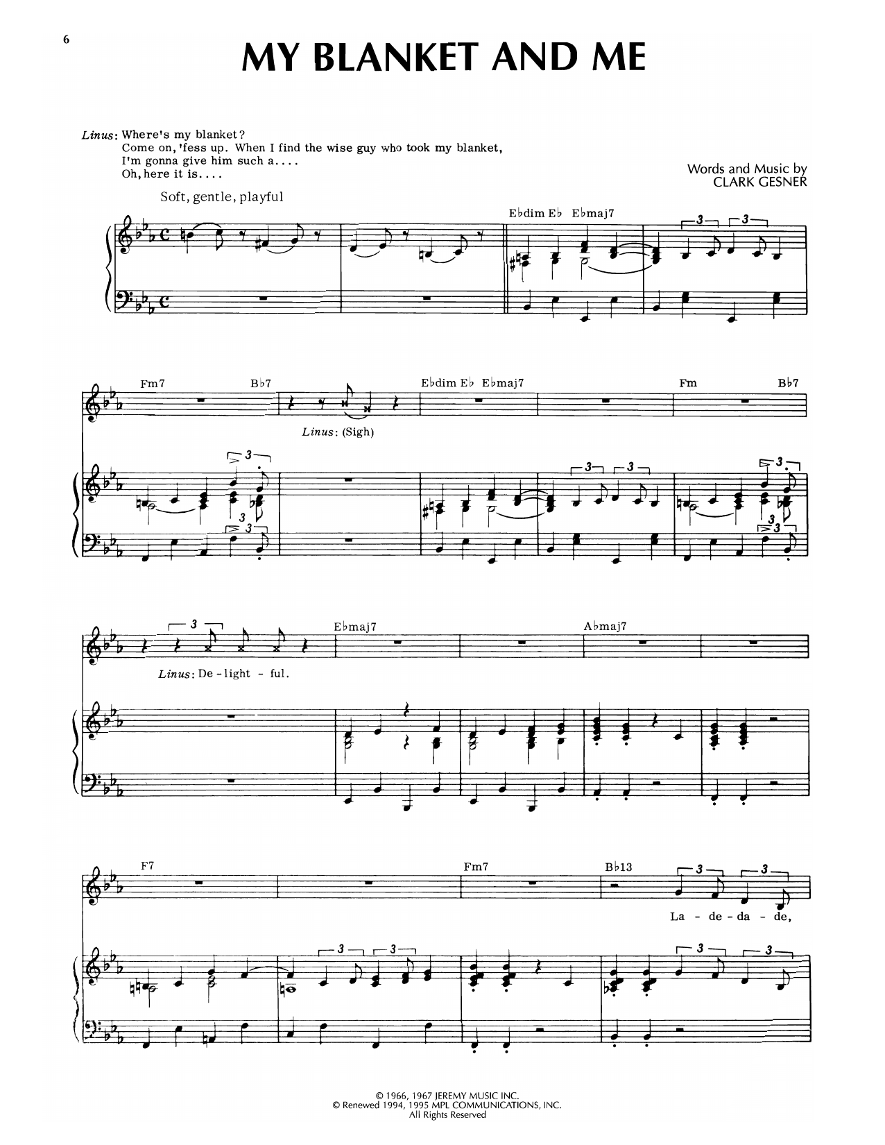 Clark Gesner My Blanket And Me (from You're A Good Man, Charlie Brown) sheet music notes and chords arranged for Piano & Vocal