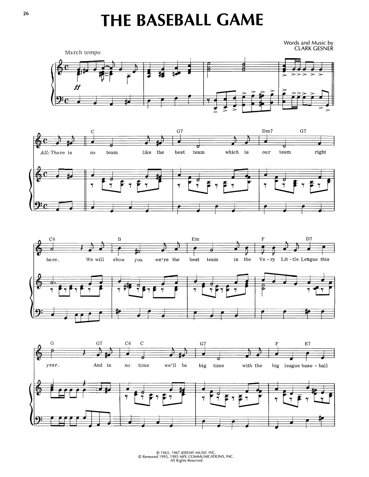 Clark Gesner The Baseball Game (from You're A Good Man, Charlie Brown) sheet music notes and chords arranged for Piano & Vocal
