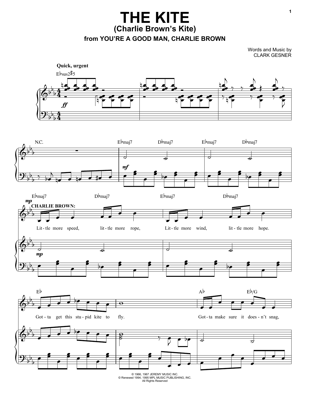 Clark Gesner The Kite (Charlie Brown's Kite) sheet music notes and chords arranged for Piano & Vocal