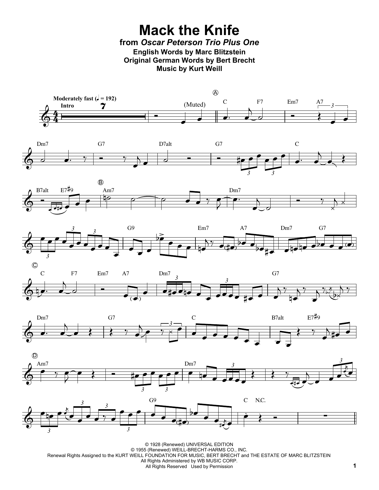 Clark Terry Mack The Knife sheet music notes and chords arranged for Trumpet Transcription