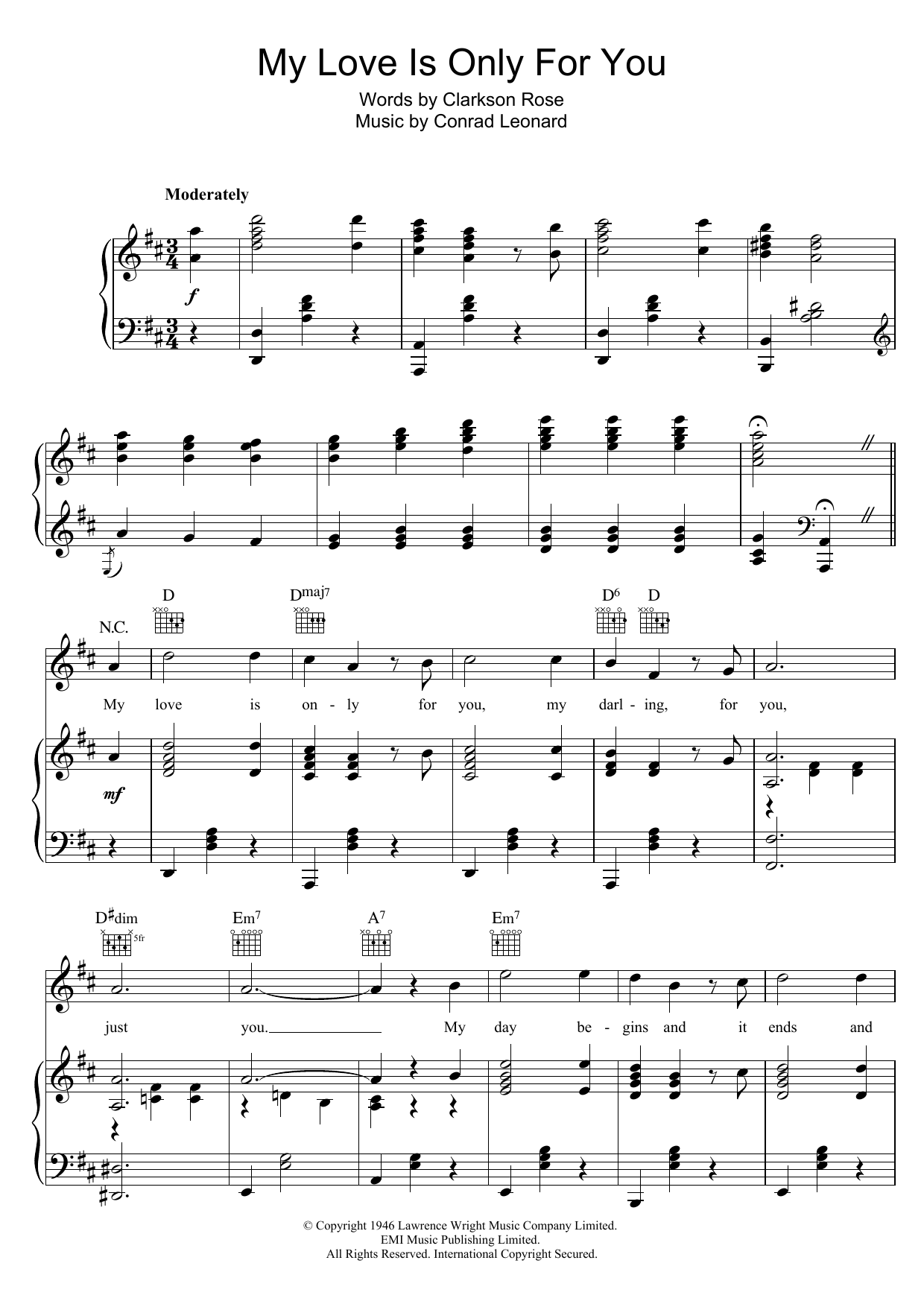 Clarkson Rose My Love Is Only For You sheet music notes and chords arranged for Piano, Vocal & Guitar Chords