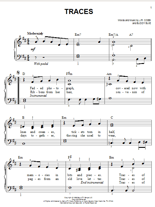 Classics IV Traces sheet music notes and chords arranged for Piano, Vocal & Guitar Chords (Right-Hand Melody)