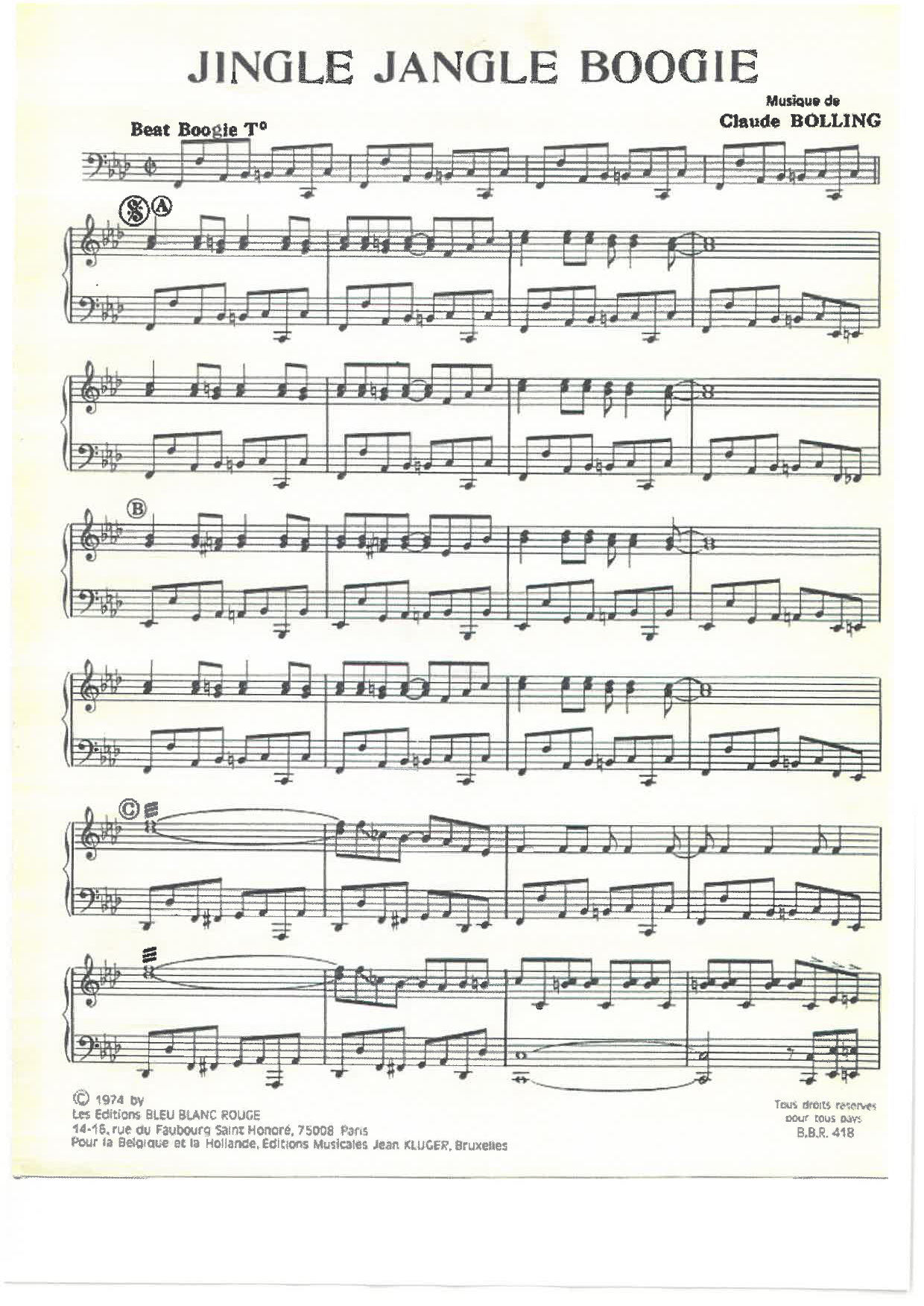 Claude Bolling Jingle Jangle Boogie sheet music notes and chords arranged for Piano Solo
