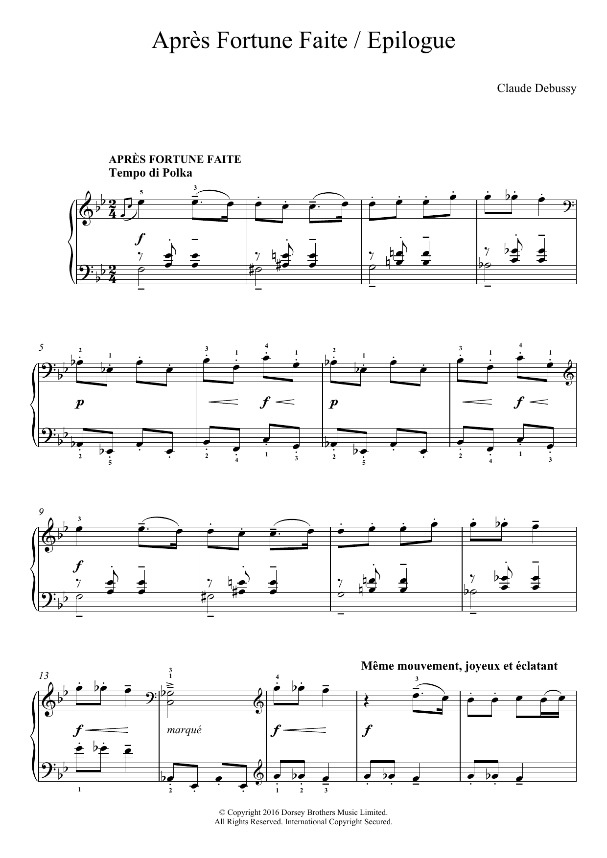 Claude Debussy Apres Fortune Faite/ Epilogue sheet music notes and chords arranged for Easy Piano