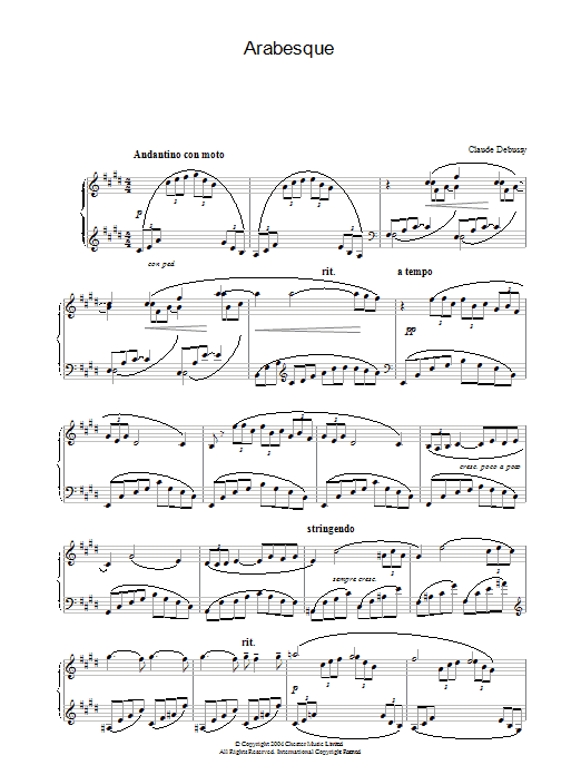 Claude Debussy Arabesque sheet music notes and chords arranged for Piano Solo