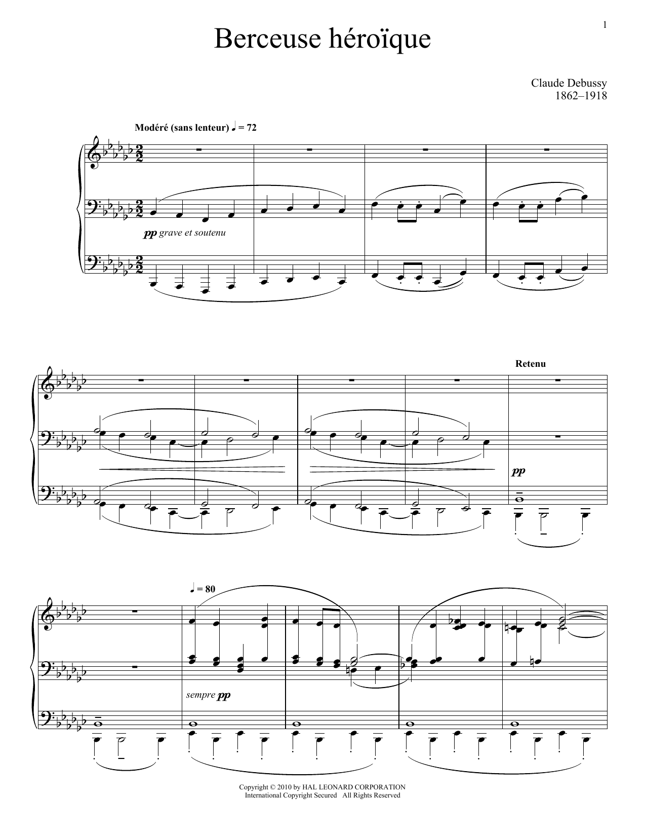 Claude Debussy Berceuse Heroique sheet music notes and chords arranged for Piano Solo