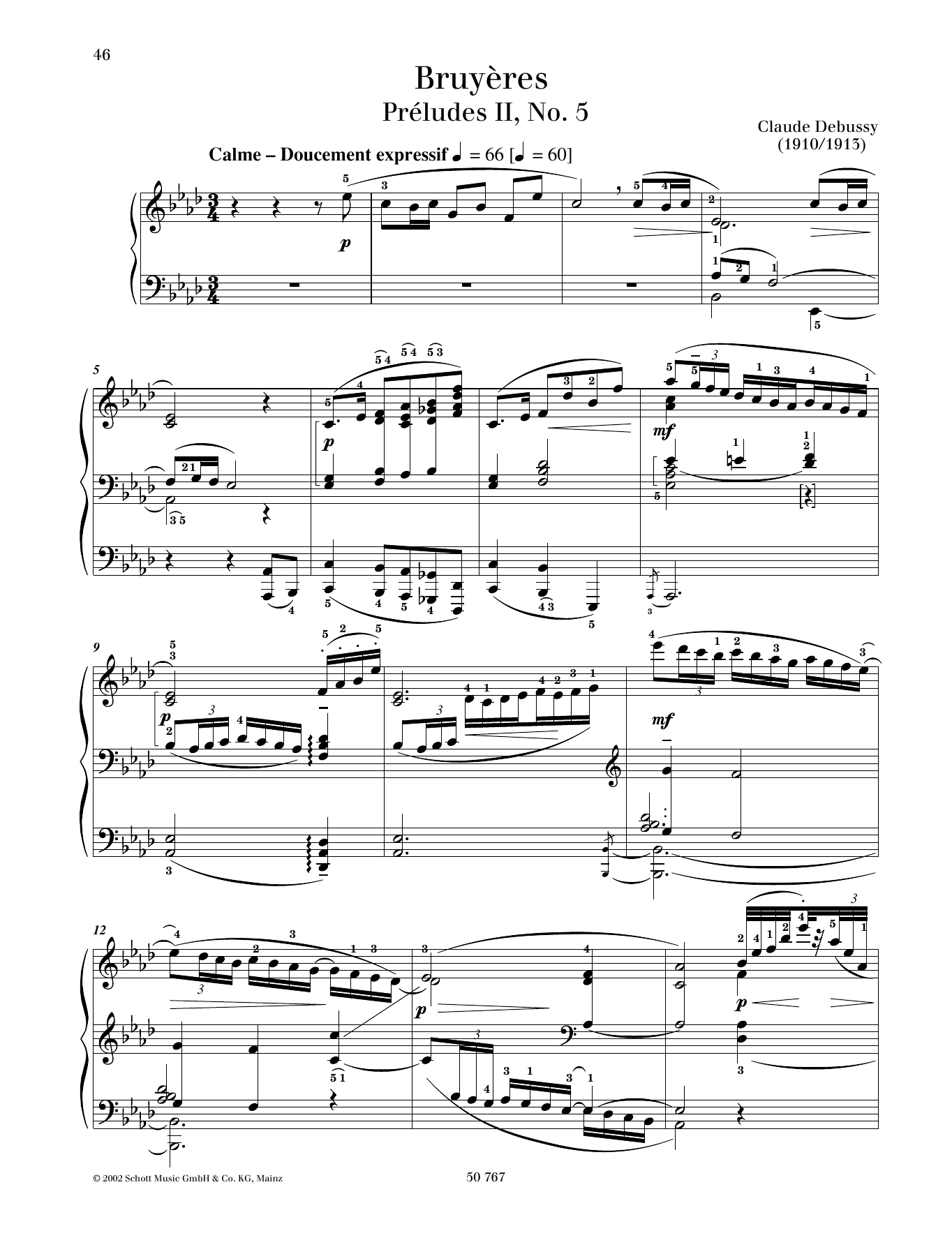 Claude Debussy Bruyeres sheet music notes and chords arranged for Piano Solo
