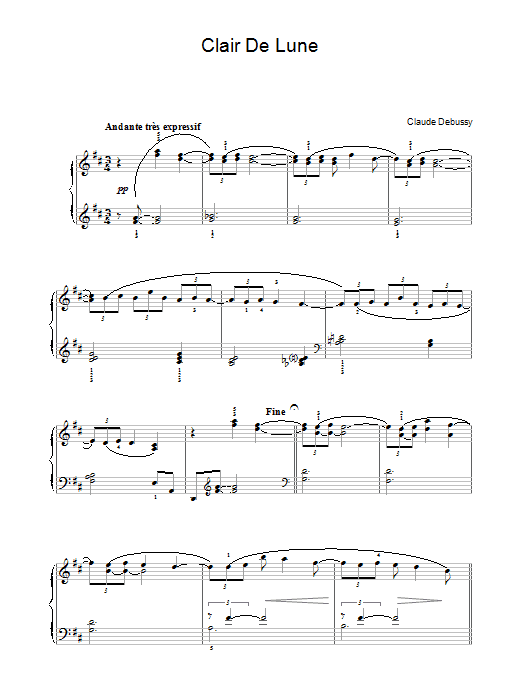 Claude Debussy Clair de Lune (abridged arrangement) sheet music notes and chords arranged for Piano Solo
