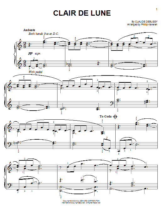 Claude Debussy Clair de Lune (from Frankie and Johnny) (arr. Phillip Keveren) sheet music notes and chords arranged for Easy Piano