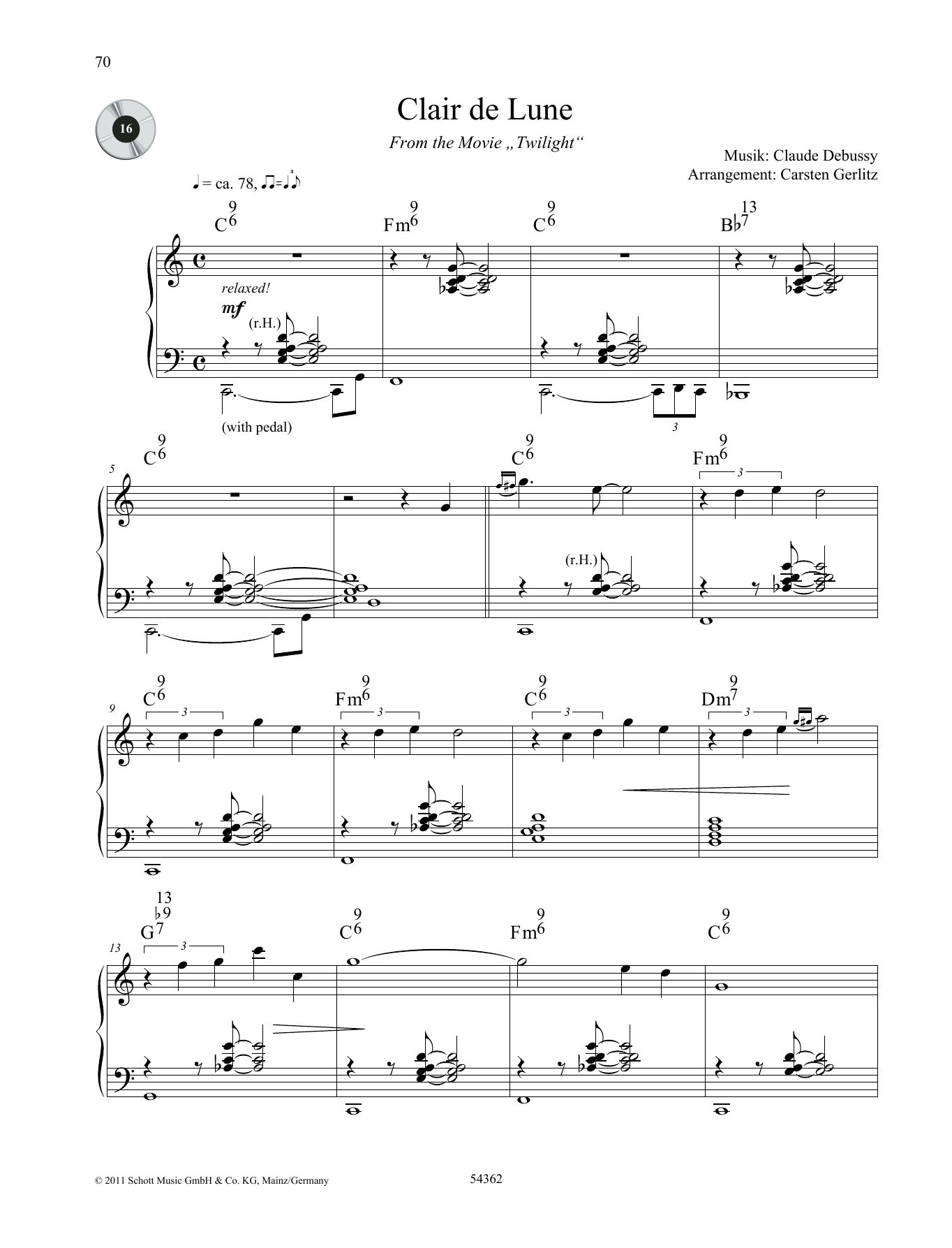 Claude Debussy Claire de Lune sheet music notes and chords arranged for Piano Solo