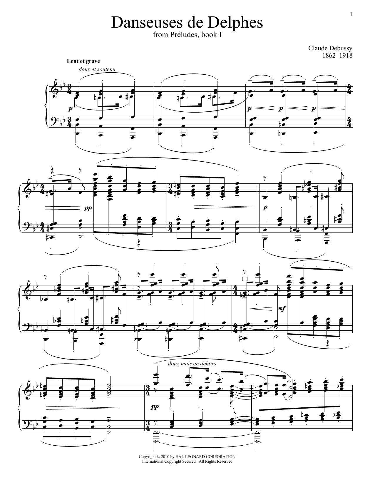 Claude Debussy Danseuses de Delphes sheet music notes and chords arranged for Piano Solo