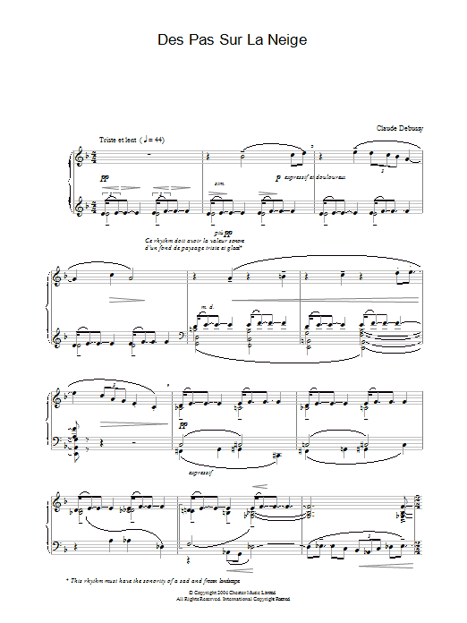 Claude Debussy Des pas sur la neige sheet music notes and chords arranged for Piano Solo