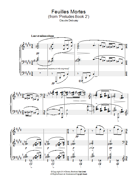Claude Debussy Feuilles Mortes (from 'Preludes Book 2') sheet music notes and chords arranged for Piano Solo