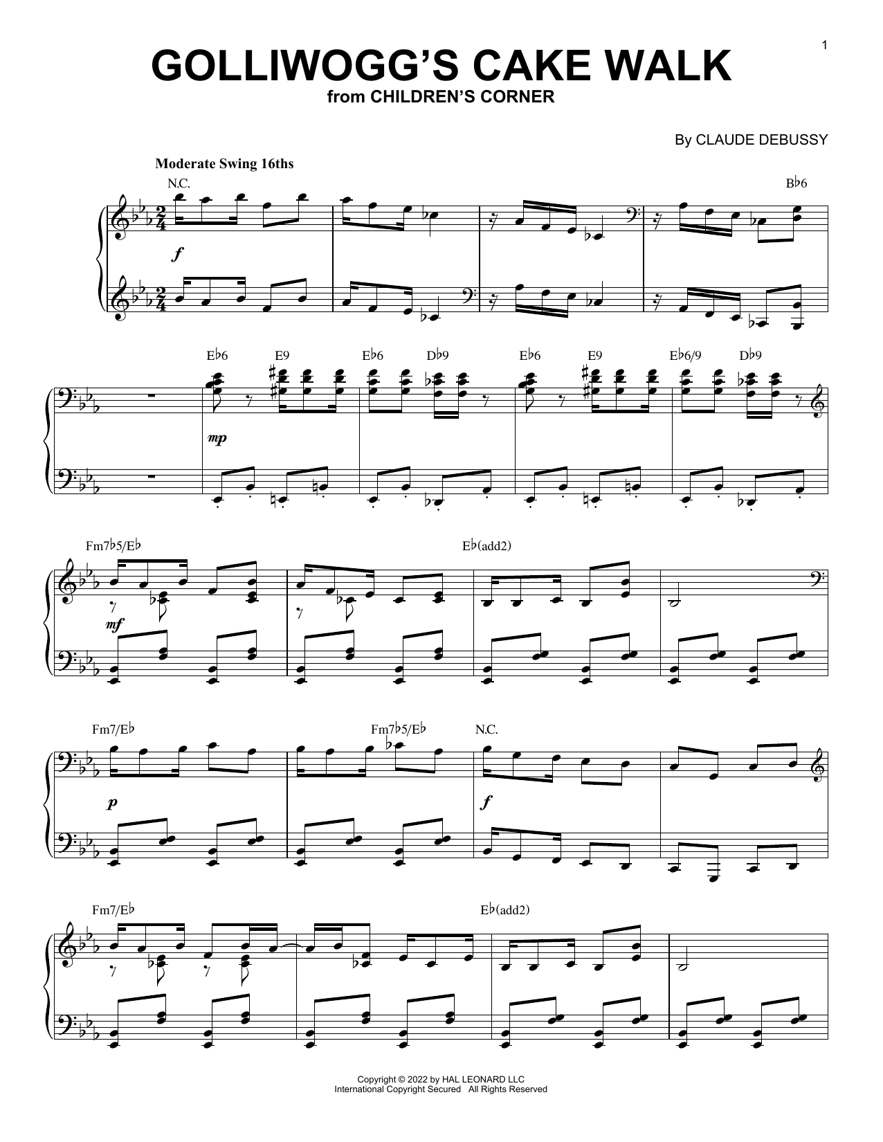 Claude Debussy Golliwogg's Cake Walk [Jazz version] (arr. Brent Edstrom) sheet music notes and chords arranged for Piano Solo