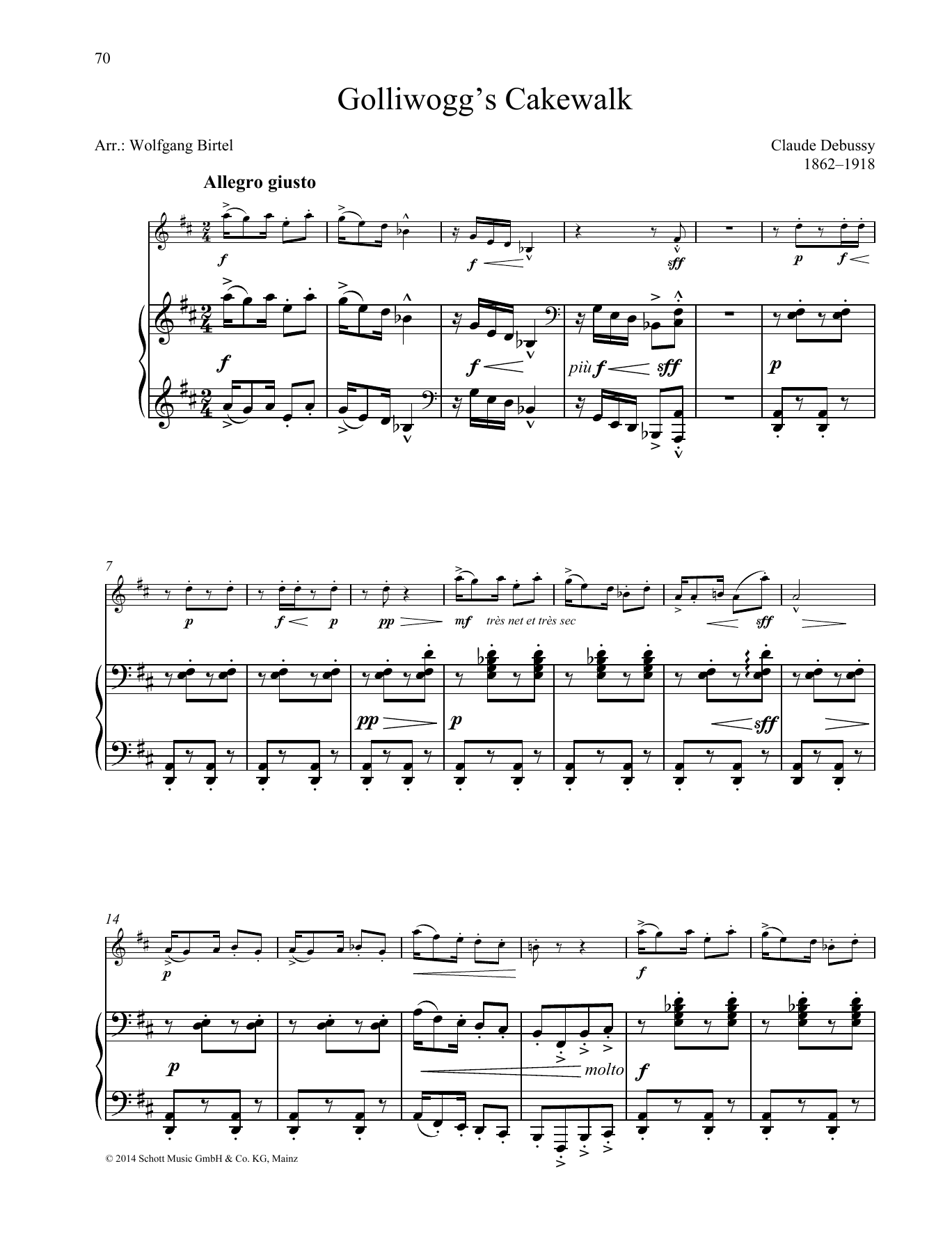 Claude Debussy Golliwogg's Cakewalk sheet music notes and chords arranged for Woodwind Solo
