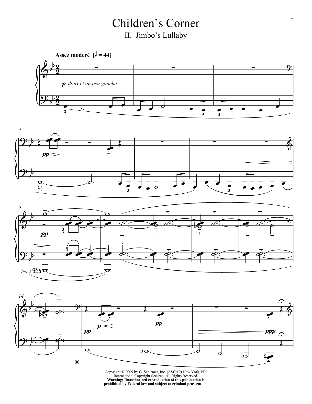Claude Debussy Jimbo's Lullaby sheet music notes and chords arranged for Piano Solo