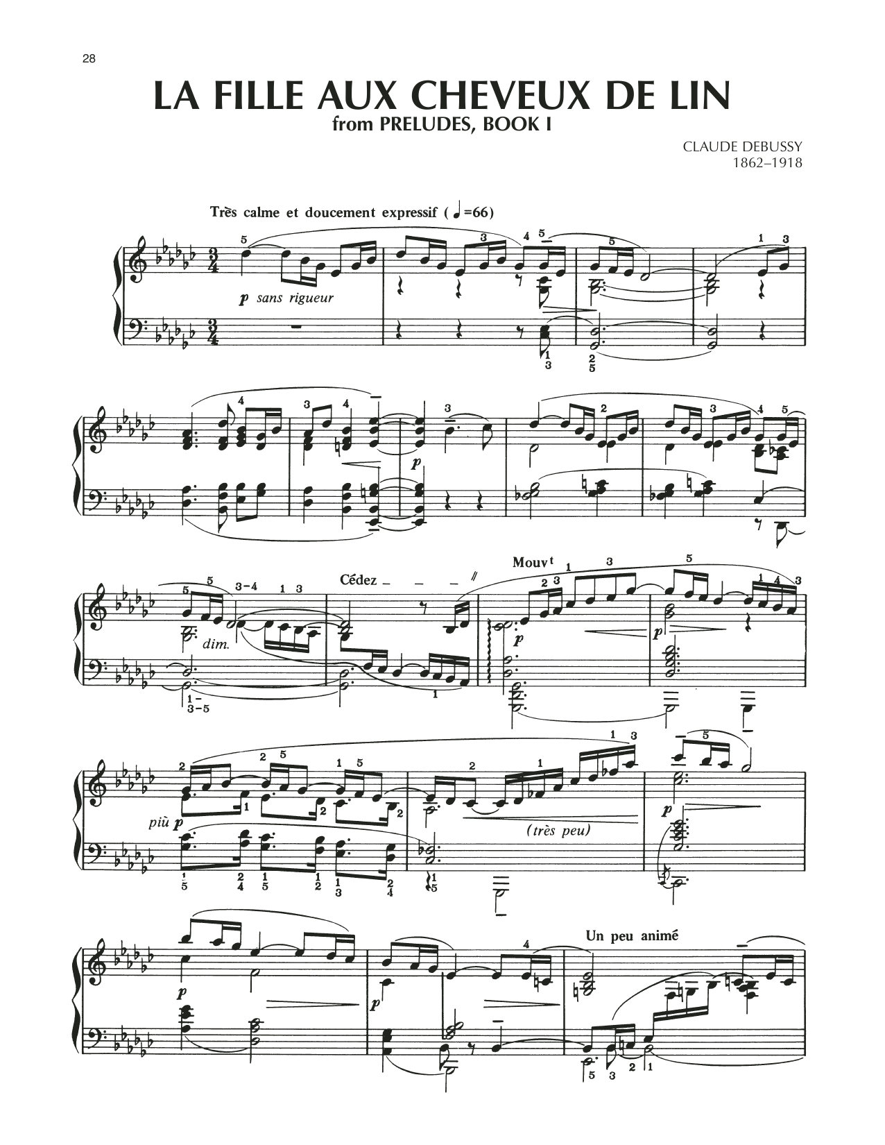 Claude Debussy La Fille Aux Cheveux De Lin (The Girl With The Flaxen Hair) sheet music notes and chords arranged for Cello Solo
