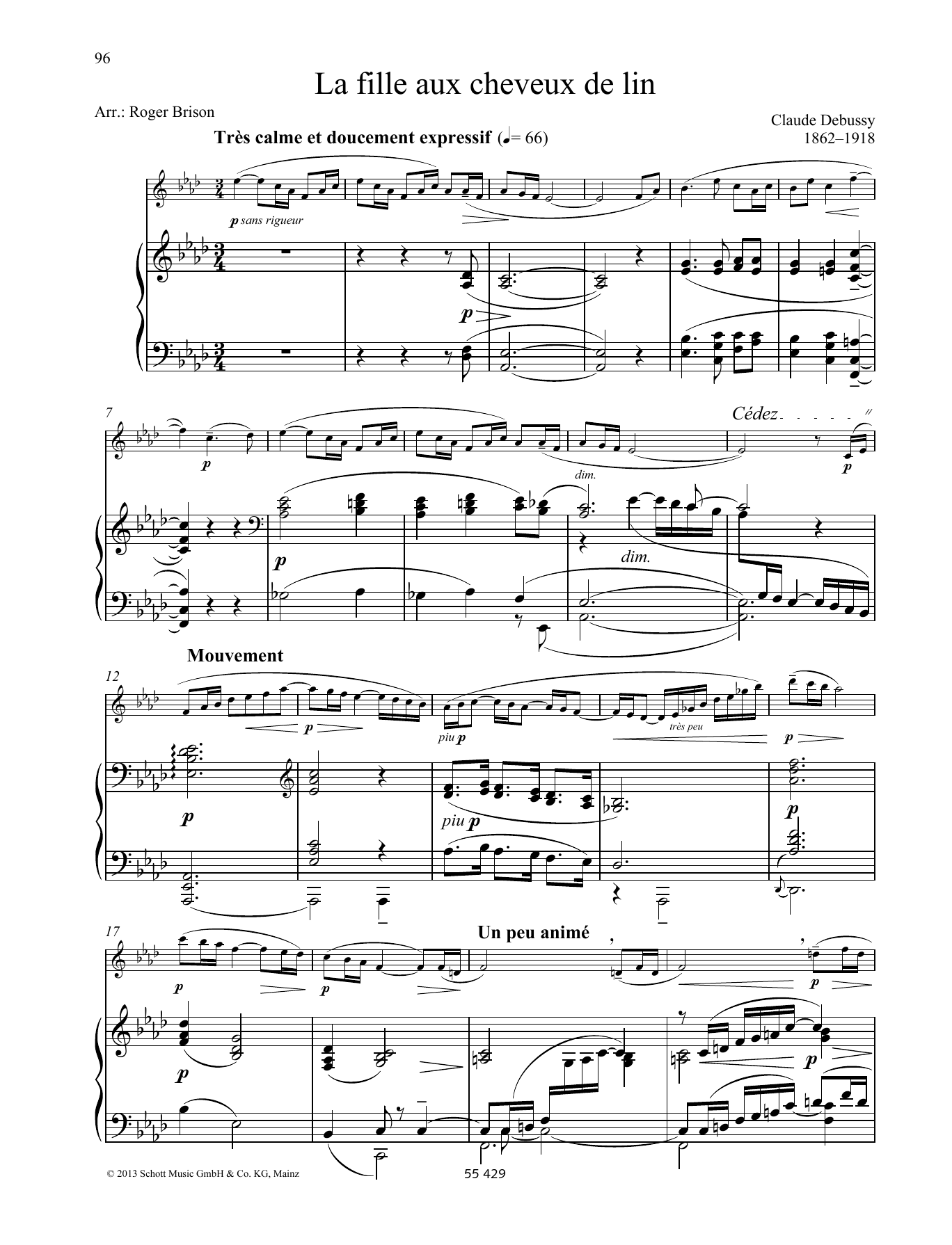 Claude Debussy La fille aux chevreux de lin sheet music notes and chords arranged for Woodwind Solo