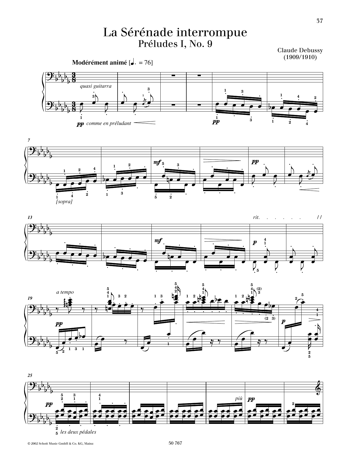 Claude Debussy La Serenade Interrompue sheet music notes and chords arranged for Piano Solo