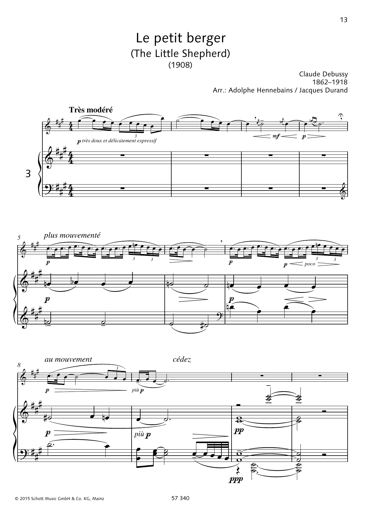 Claude Debussy Le petit berger sheet music notes and chords arranged for Woodwind Solo