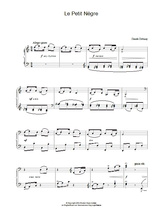 Claude Debussy Le Petit Nègre sheet music notes and chords arranged for Piano Solo