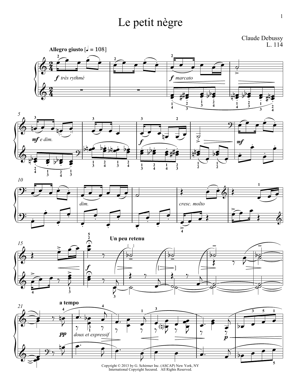 Claude Debussy Le Petite Negre sheet music notes and chords arranged for Piano Solo
