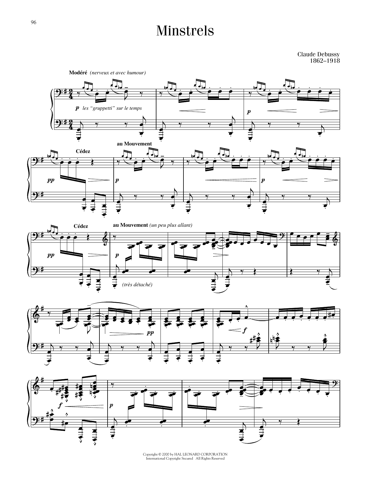 Claude Debussy Minstrels (ed. Richard Walters) sheet music notes and chords arranged for Piano Solo