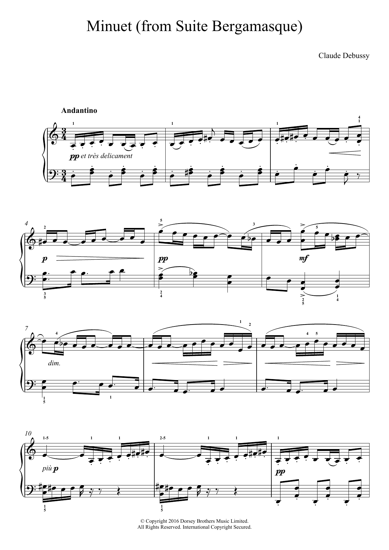 Claude Debussy Minuet (From Suite Bergamasque) sheet music notes and chords arranged for Easy Piano