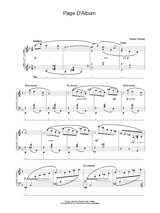 Claude Debussy Page D'Album sheet music notes and chords arranged for Piano Solo