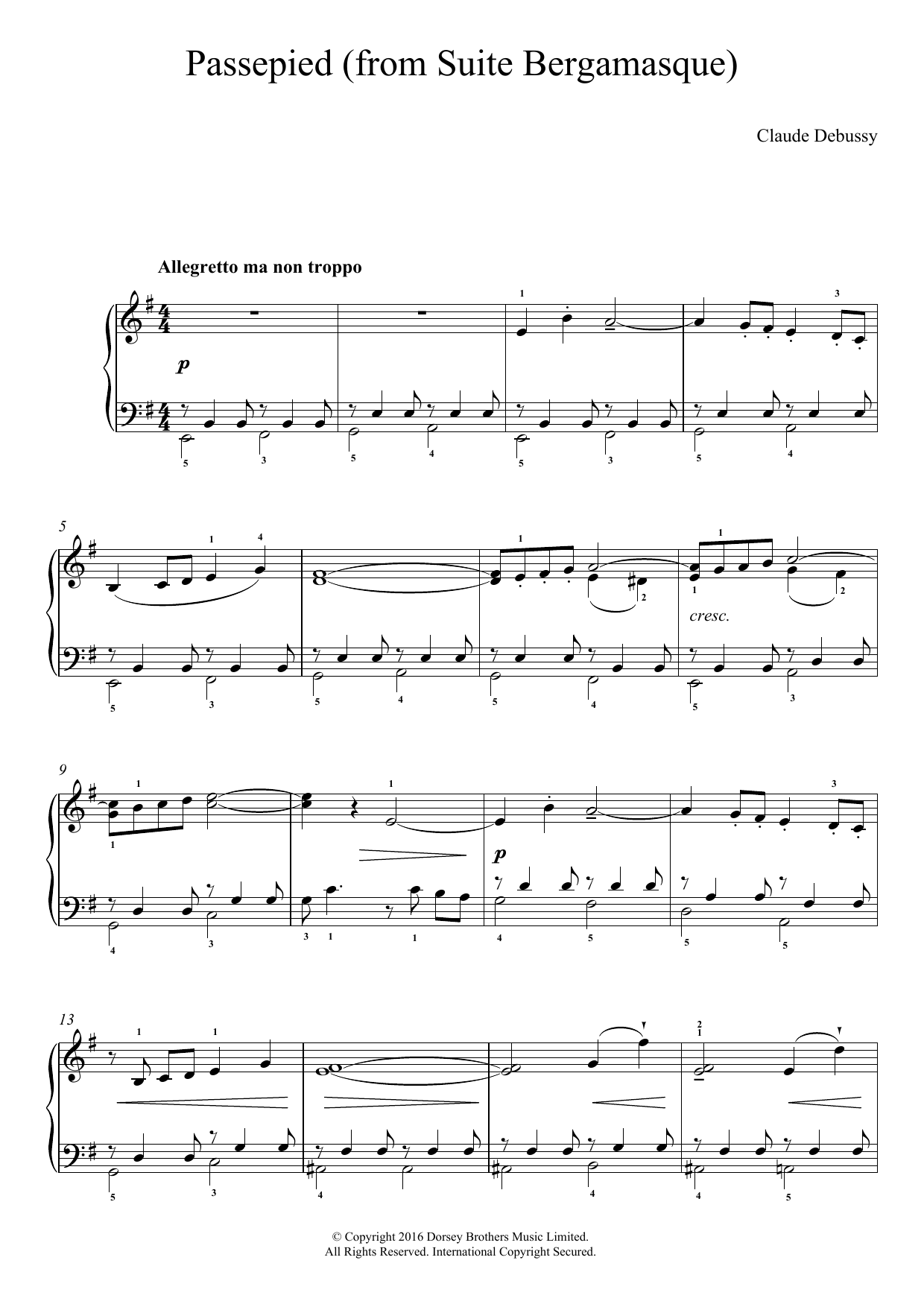 Claude Debussy Passepied (From Suite Bergamasque) sheet music notes and chords arranged for Easy Piano